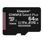 KINGSTON 64GB microSDHC CANVAS Plus Memory Card 100MB read - UHS-I class 10 Gen 3 - bez adaptéru